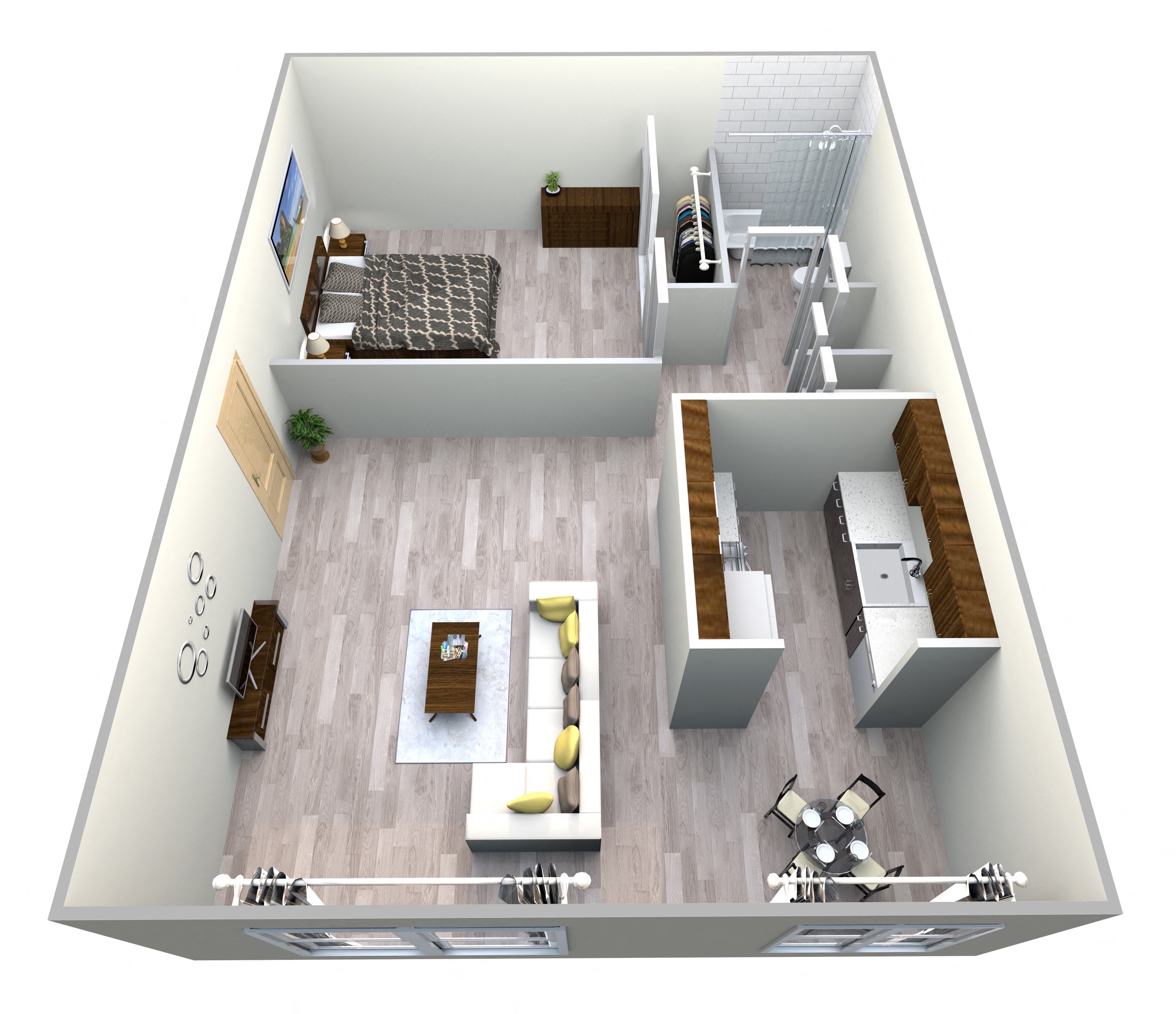 Floor plan for 1 bed, 1 bath, 610 sqft